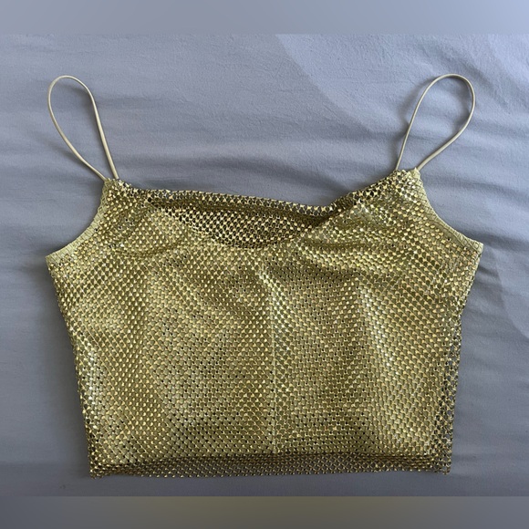 Green Mesh Sequin Spaghetti Strap Crop Top - Picture 3 of 7